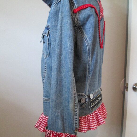 Upcycled Vintage Levi Iconic Type 1 Jean Jacket, American Theme, Reworked Denim - Picture 10 of 14